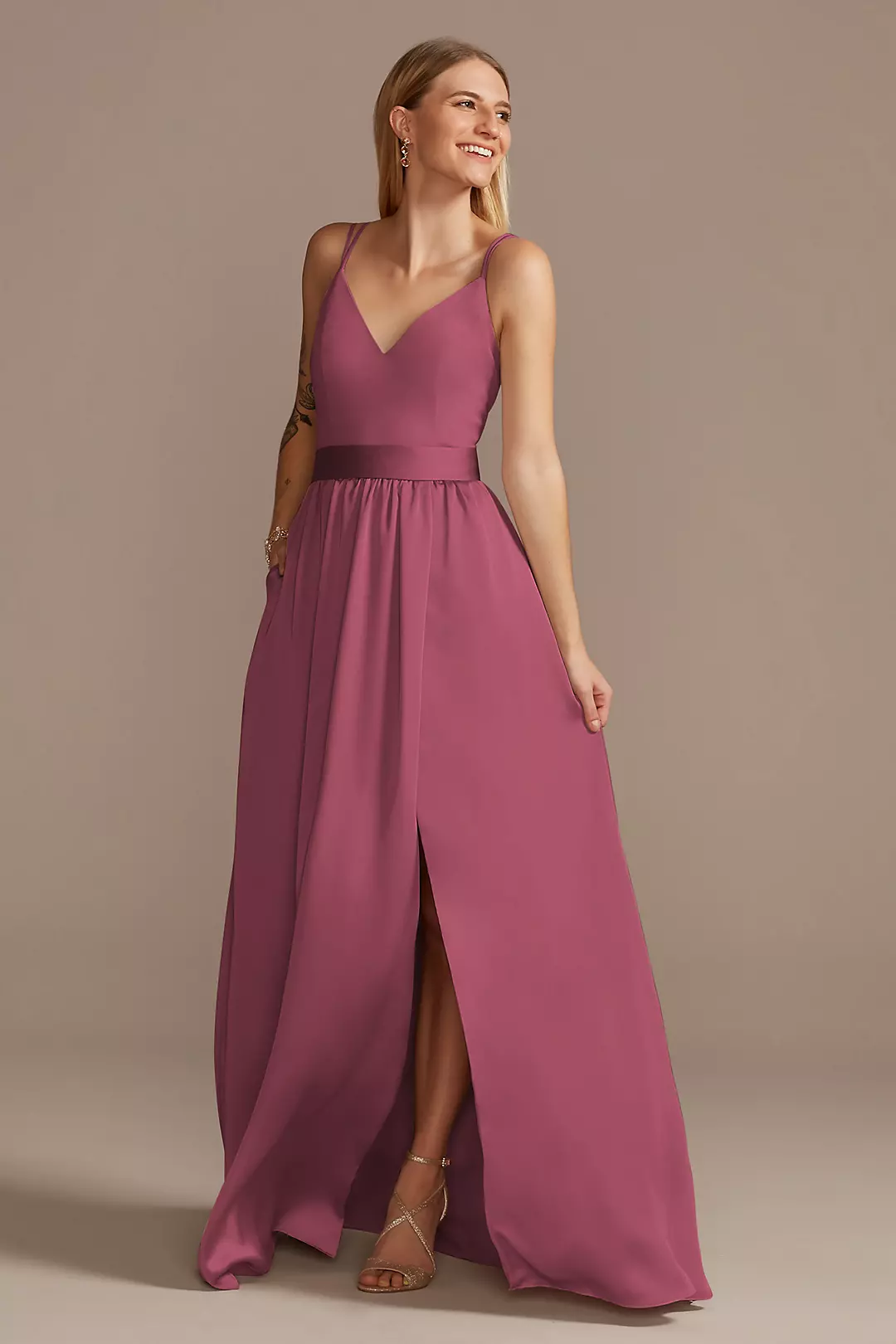 Double Spaghetti Strap Charmeuse Bridesmaid Dress - Image 52
