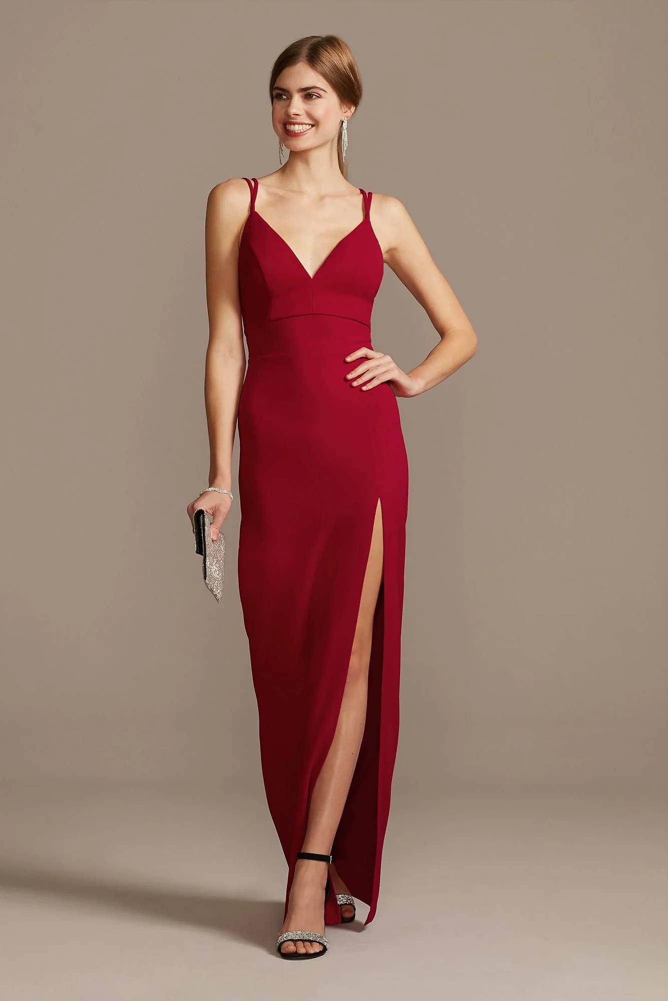Double Spaghetti Strap Deep-V Dress with Slit - Image 2