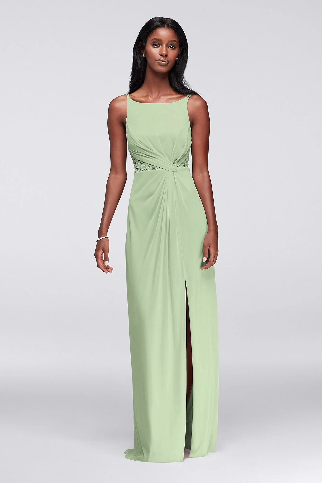 Double-Strap Lace Inset Mesh Dress - Image 90