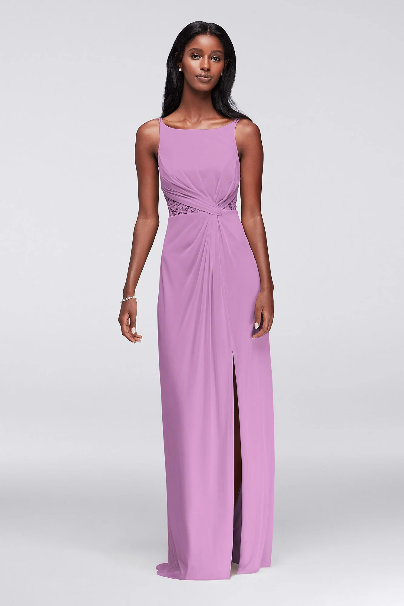 Double-Strap Lace Inset Mesh Dress - Image 99