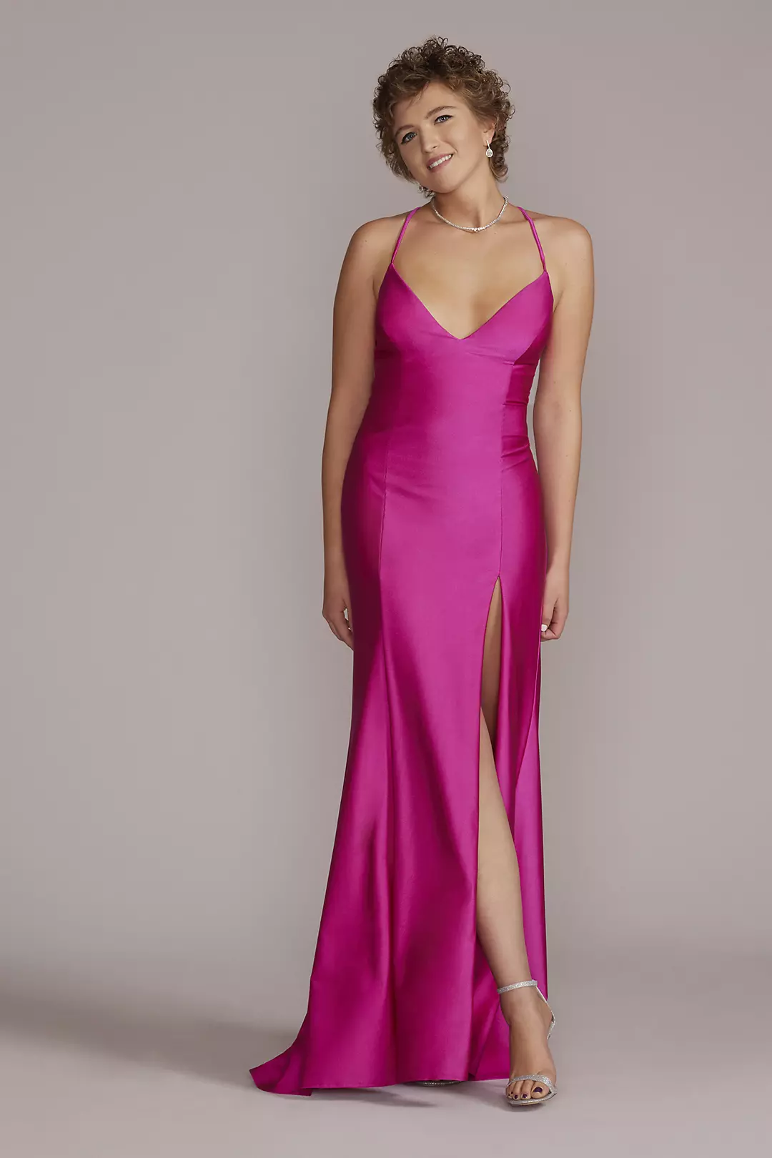 Double Strap Plunging Sheath Prom Gown - Image 8
