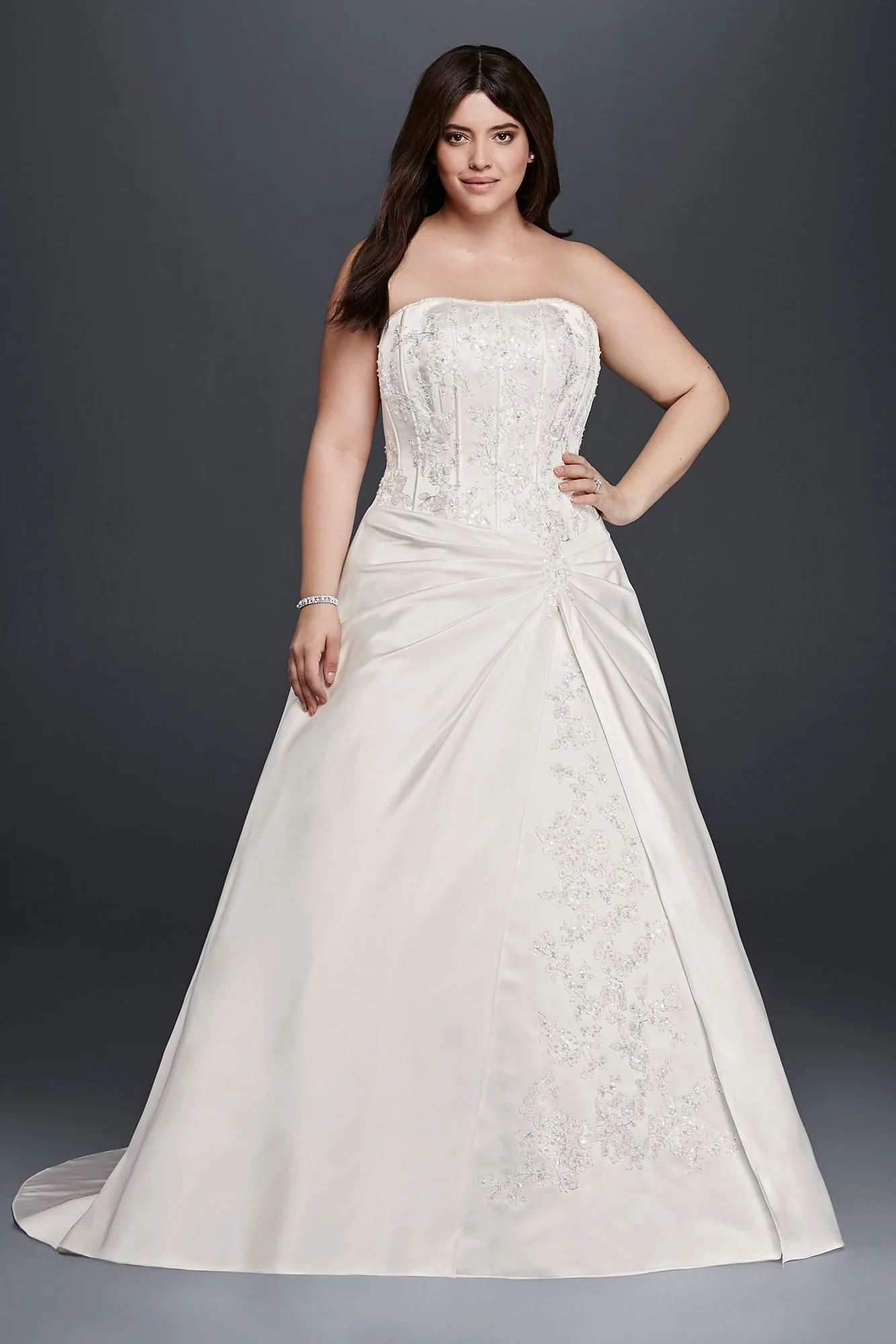 Draped A-Line Plus Size Strapless Wedding Dress