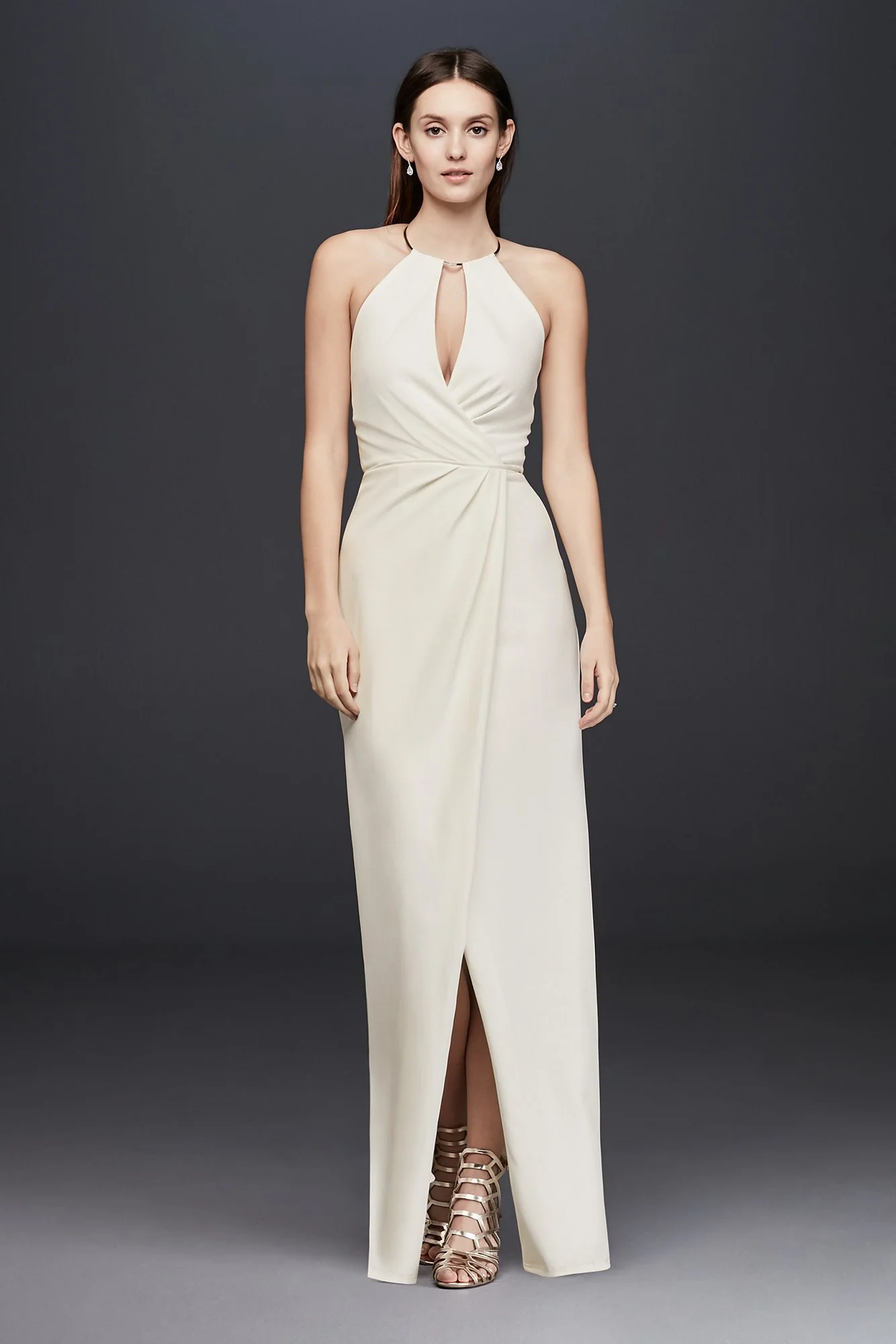 Draped Crepe Sheath Dress with Necklace Detail