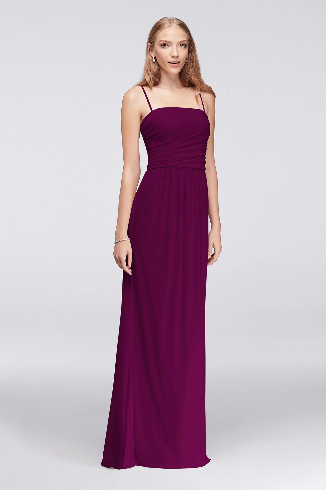Draped Long Mesh Dress with Spaghetti Straps - Image 14