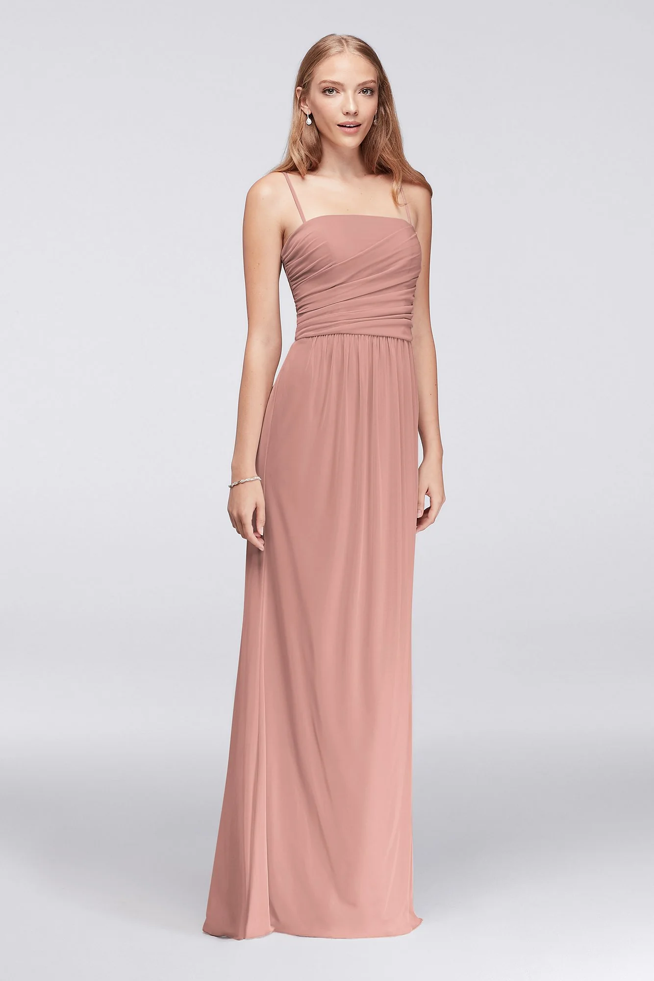 Draped Long Mesh Dress with Spaghetti Straps - Image 21