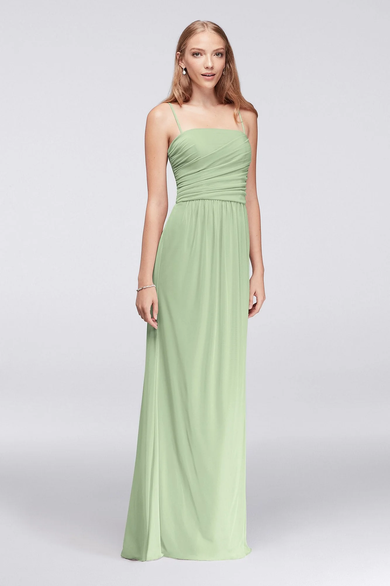 Draped Long Mesh Dress with Spaghetti Straps - Image 24