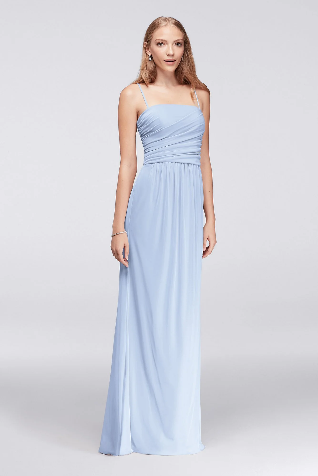 Draped Long Mesh Dress with Spaghetti Straps - Image 28