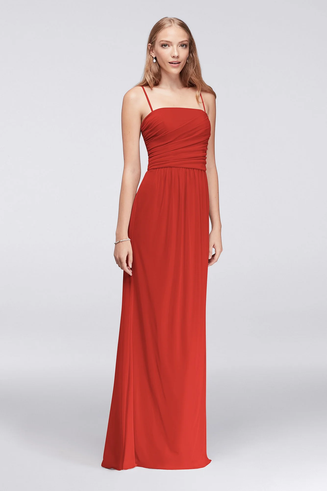 Draped Long Mesh Dress with Spaghetti Straps - Image 48
