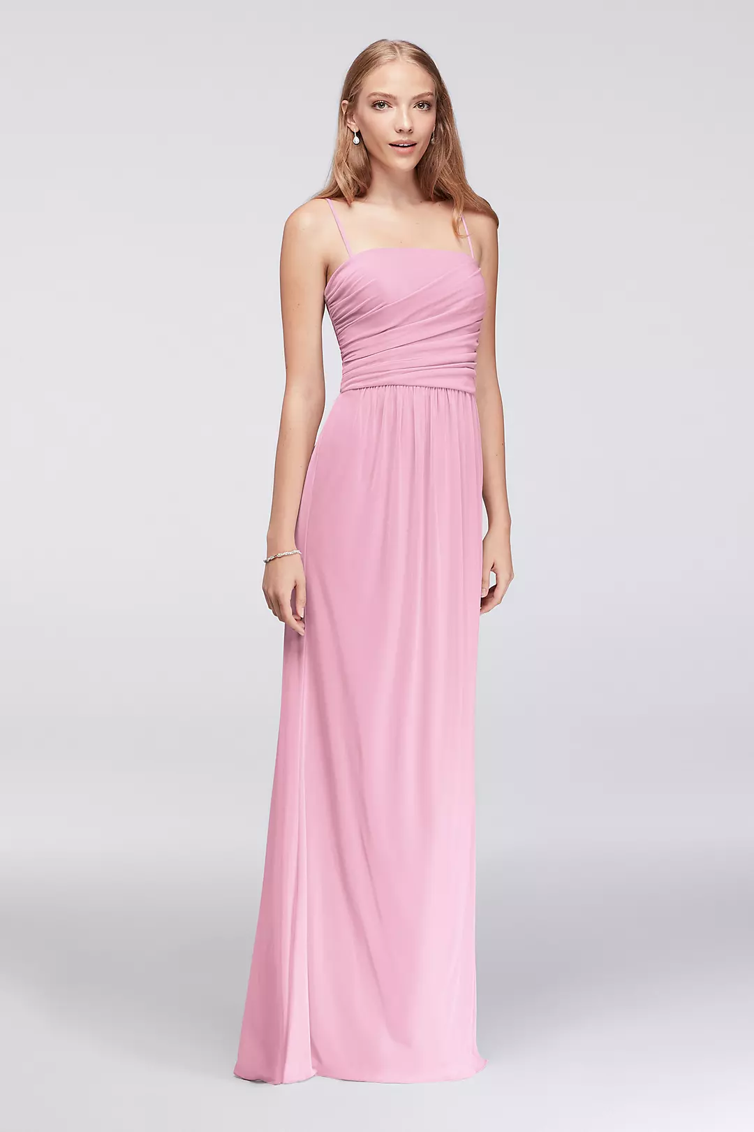 Draped Long Mesh Dress with Spaghetti Straps - Image 6