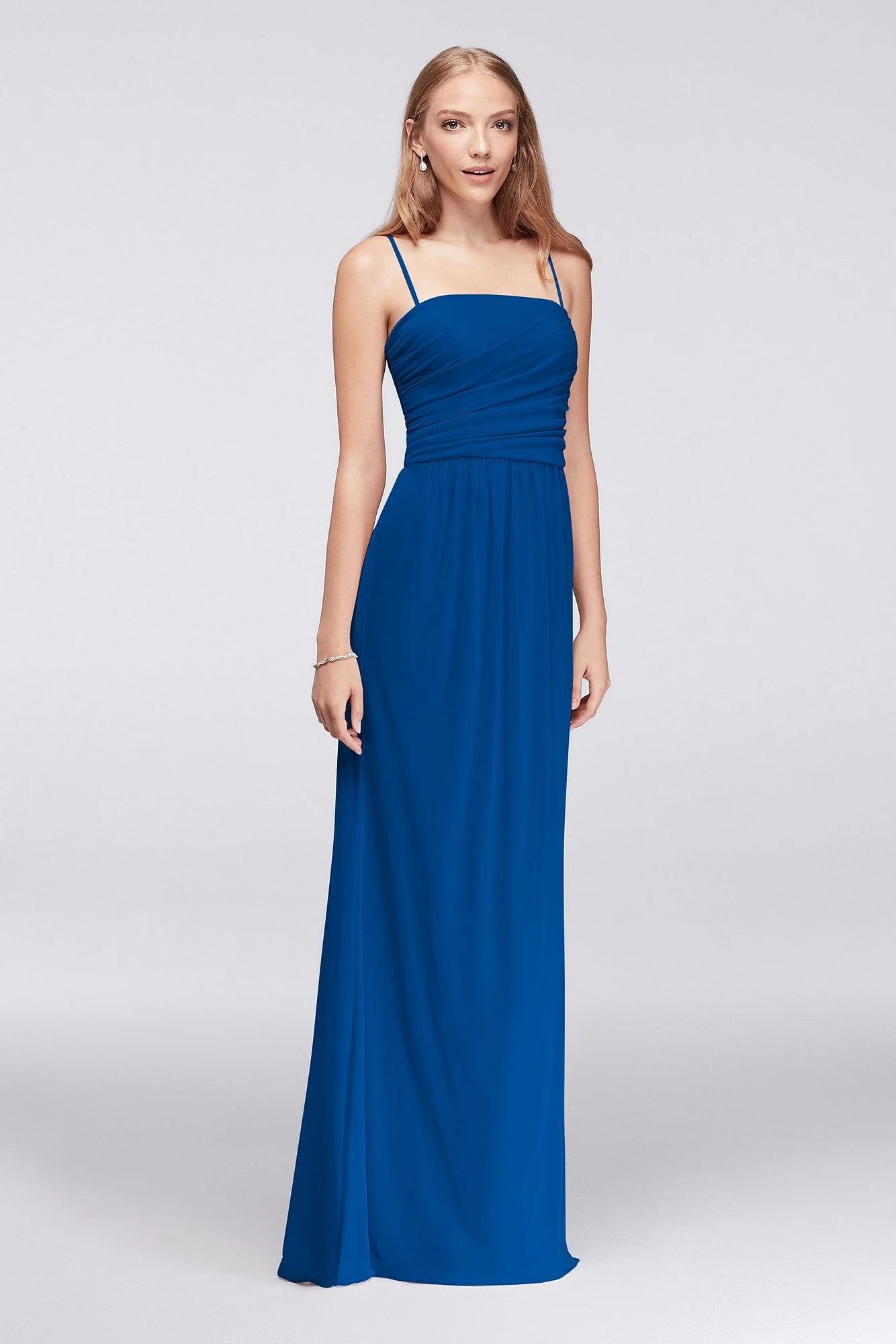 Draped Long Mesh Dress with Spaghetti Straps - Image 60