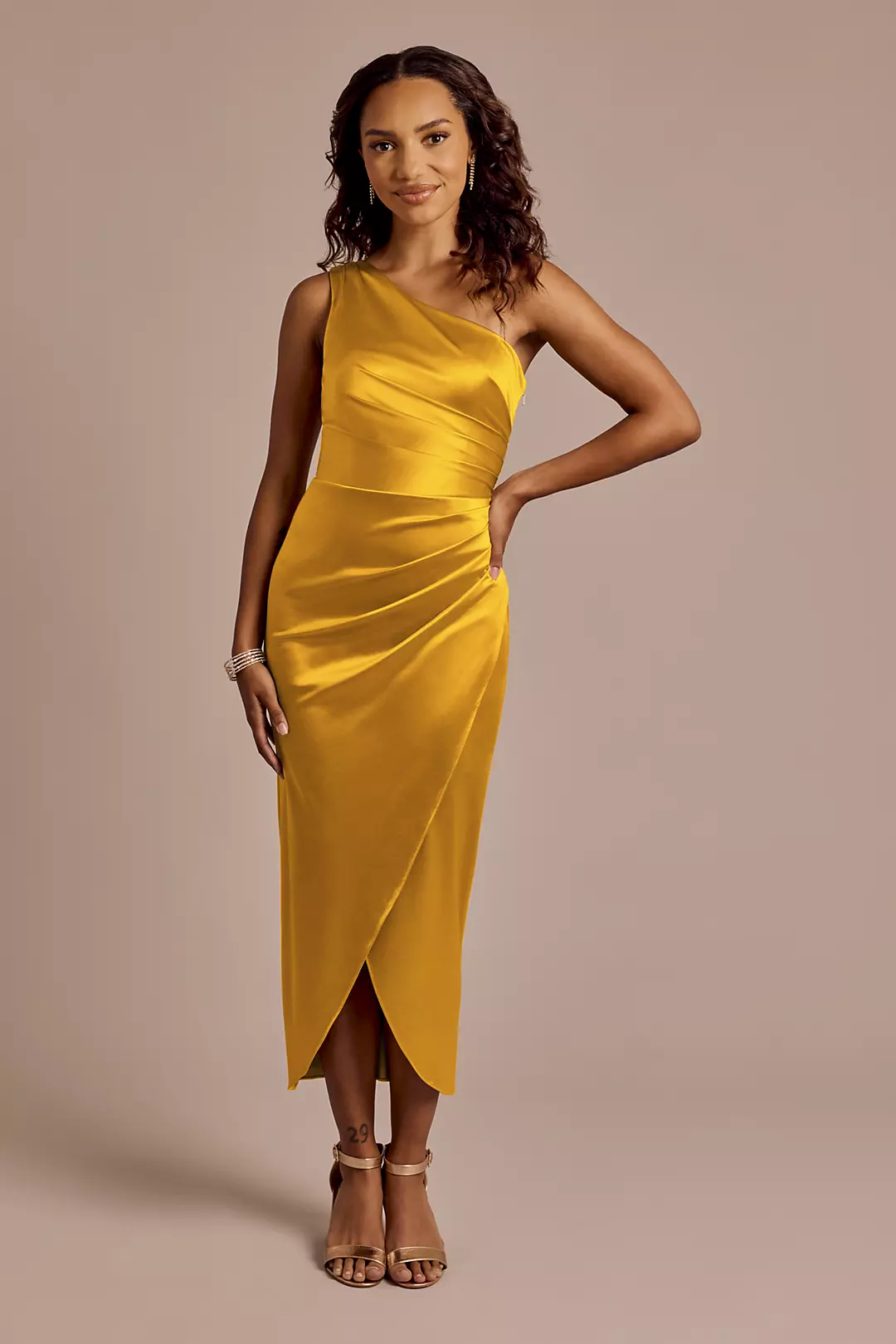 Draped One-Shoulder Sculpting Satin Midi Dress - Image 18