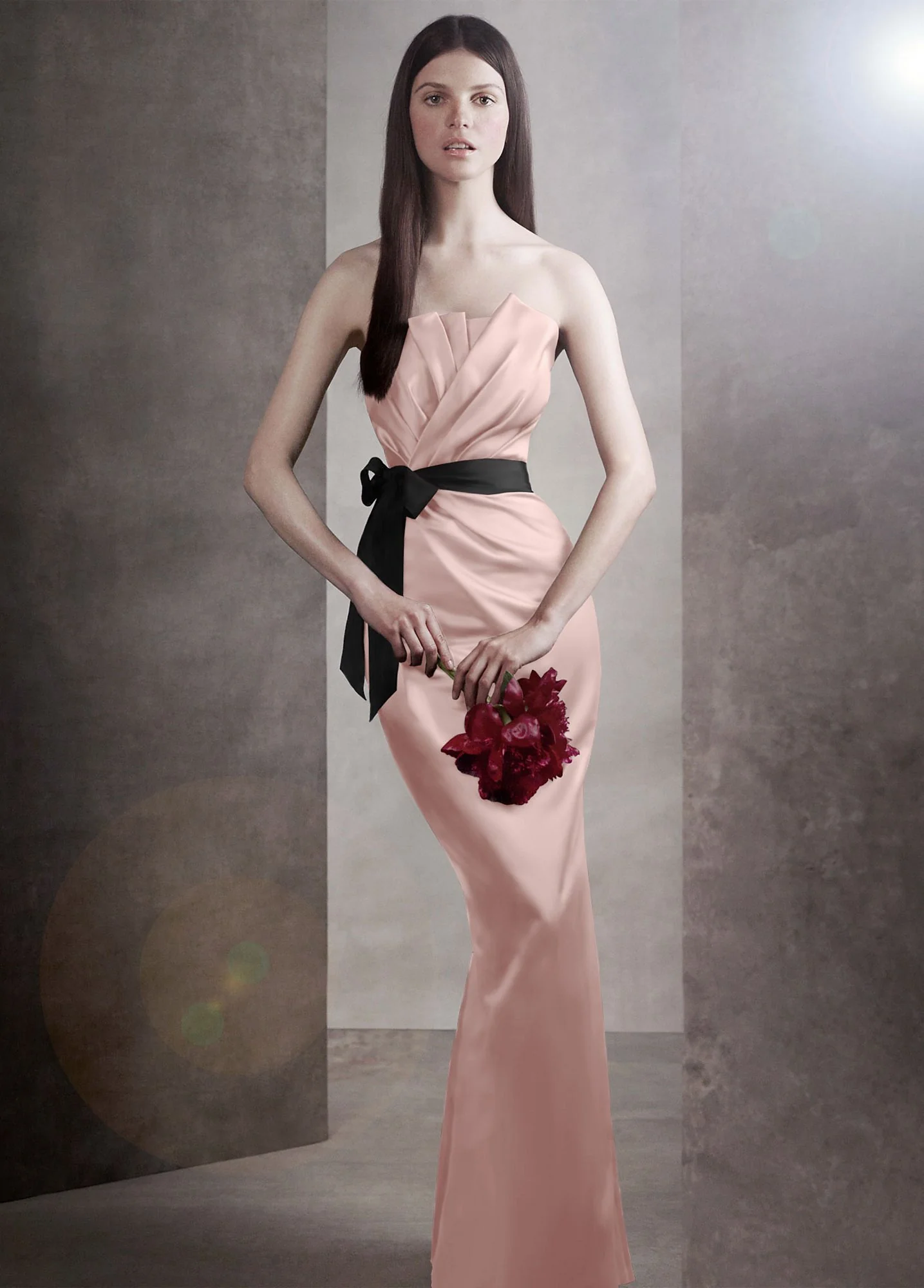 Draped Satin Dress with Grosgrain Sash - Image 8