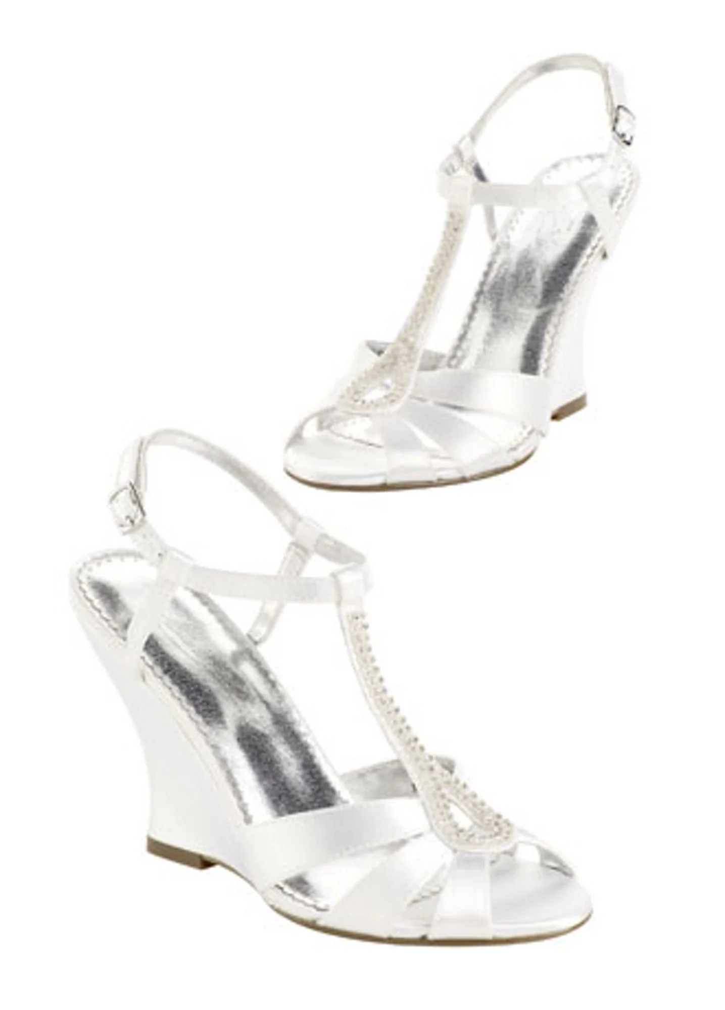 Dyeable High Heel Wedge Sandal with Beaded T-Strap