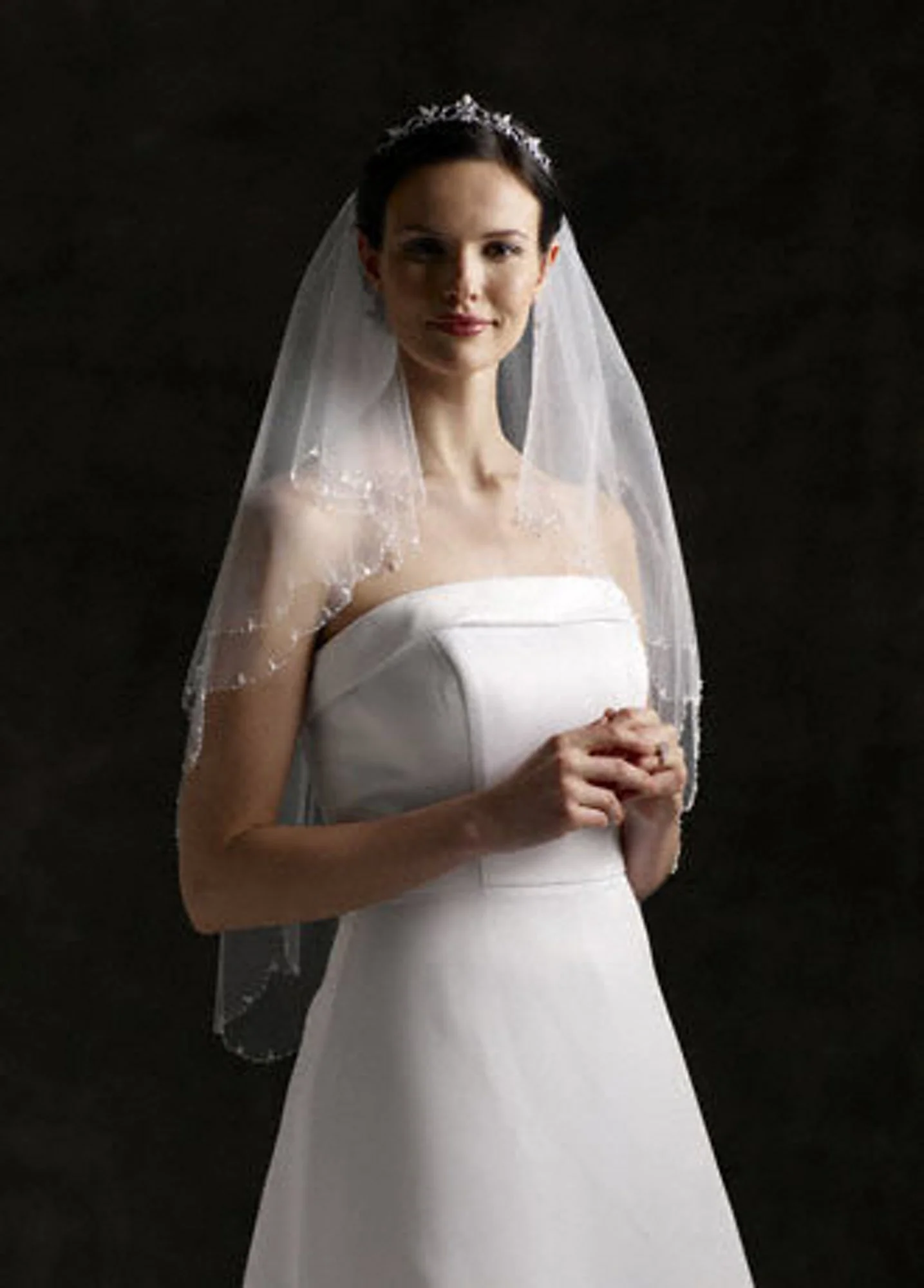 Elbow Length Veil, Two-Tier with Beaded Scallop Edge