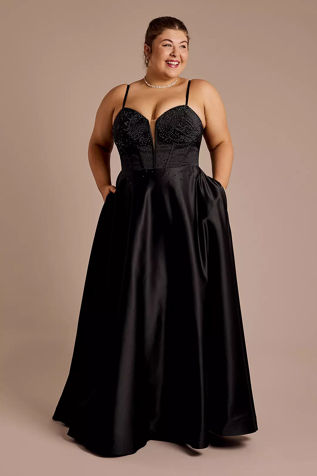 Embellished Bodice Satin Ball Gown
