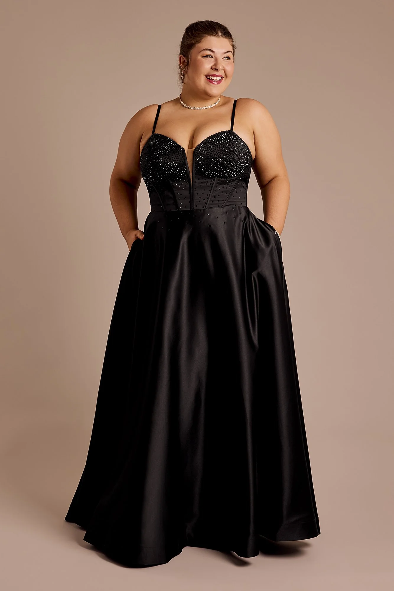Embellished Bodice Satin Ball Gown - Image 2