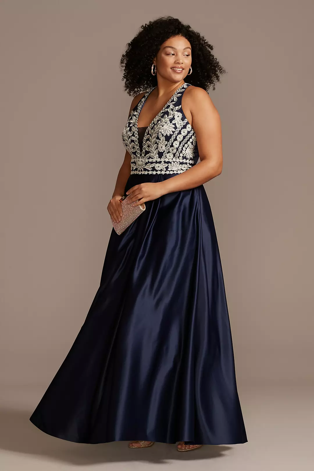 Embellished Bodice Satin Gown with Open Back - Image 2