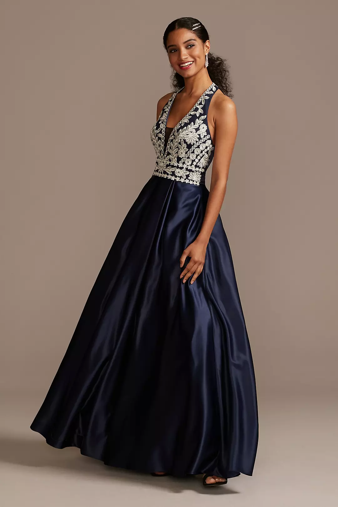 Embellished Bodice Satin Gown with Open Back - Image 3