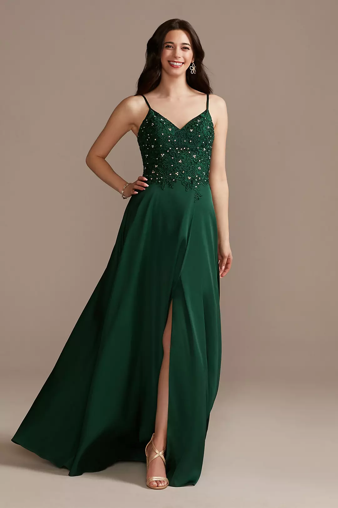 Embellished Bodice Spaghetti Strap Dress with Slit - Image 18