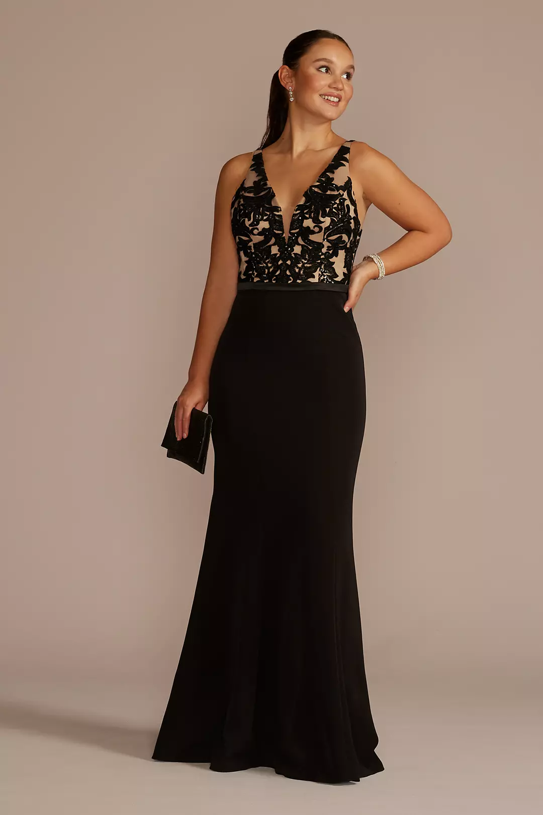Embellished Crepe Plunge Mermaid Dress - Image 2