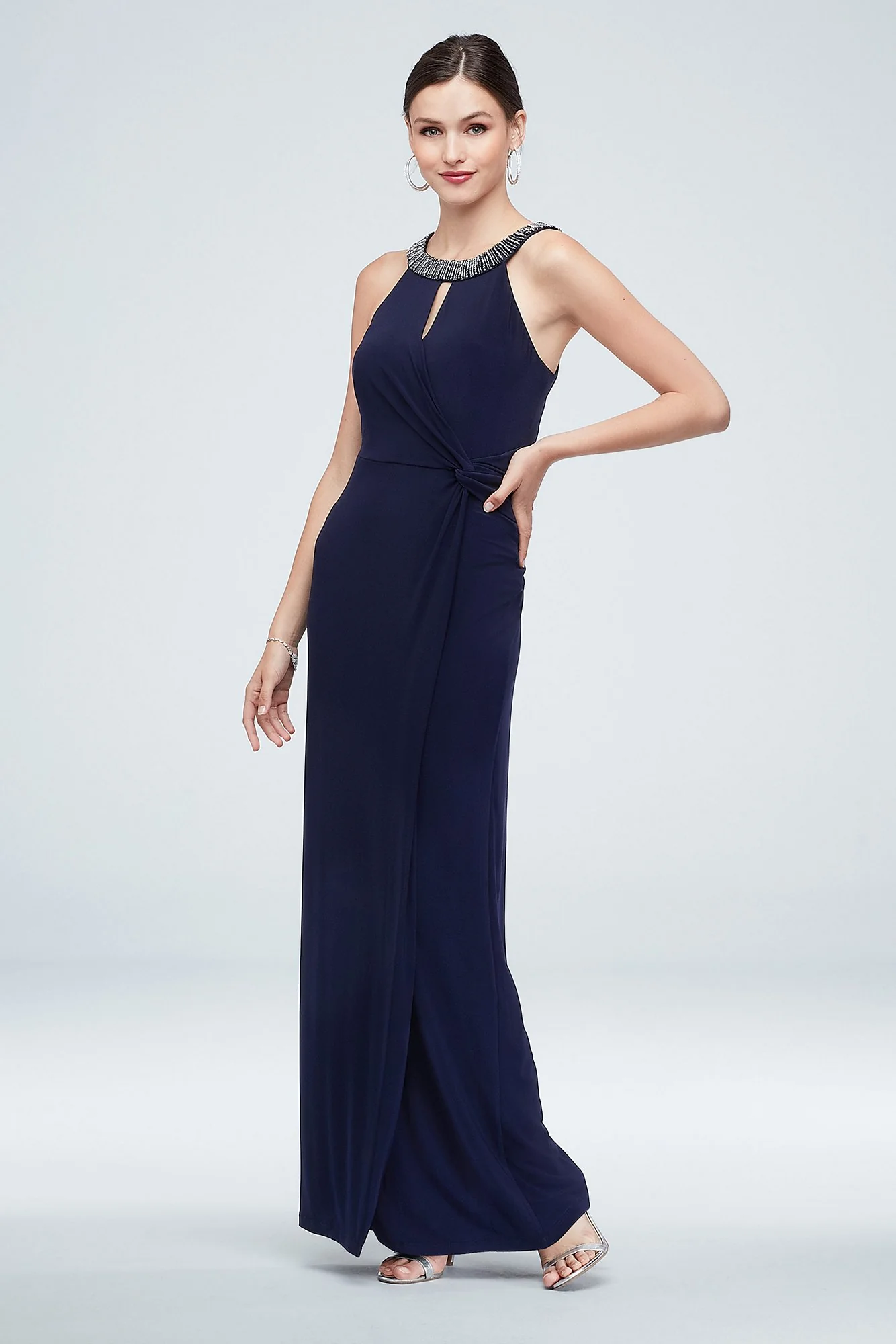 Embellished High Neck Gown with Knot Detail - Image 2