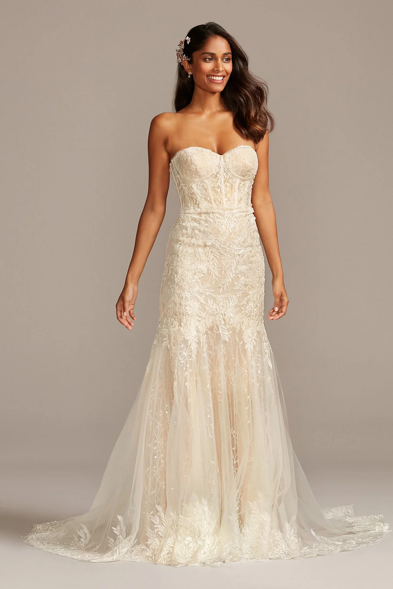 Embellished Lace Corset Bodice Wedding Dress - Image 5