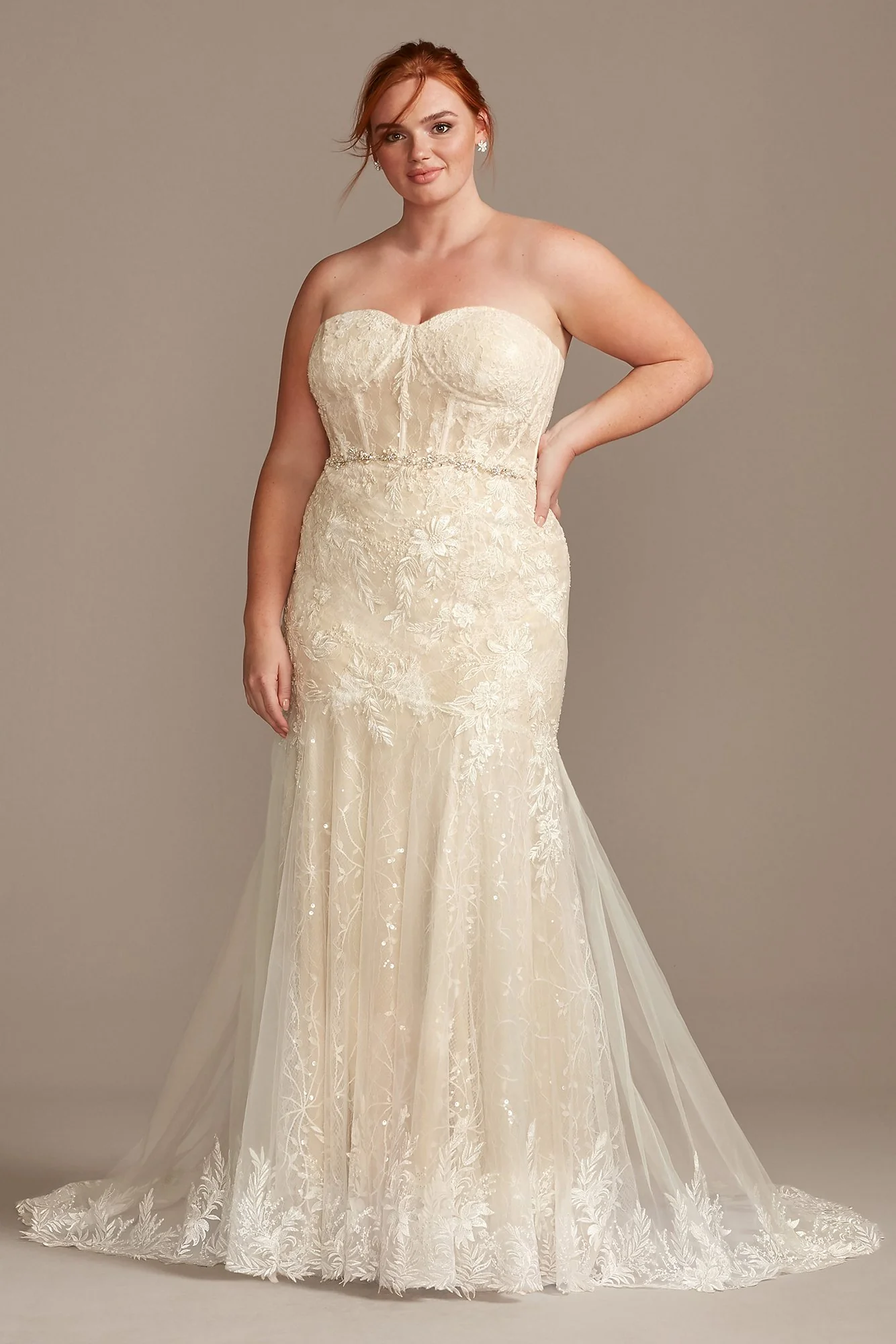 Embellished Lace Corset Bodice Wedding Dress - Image 9