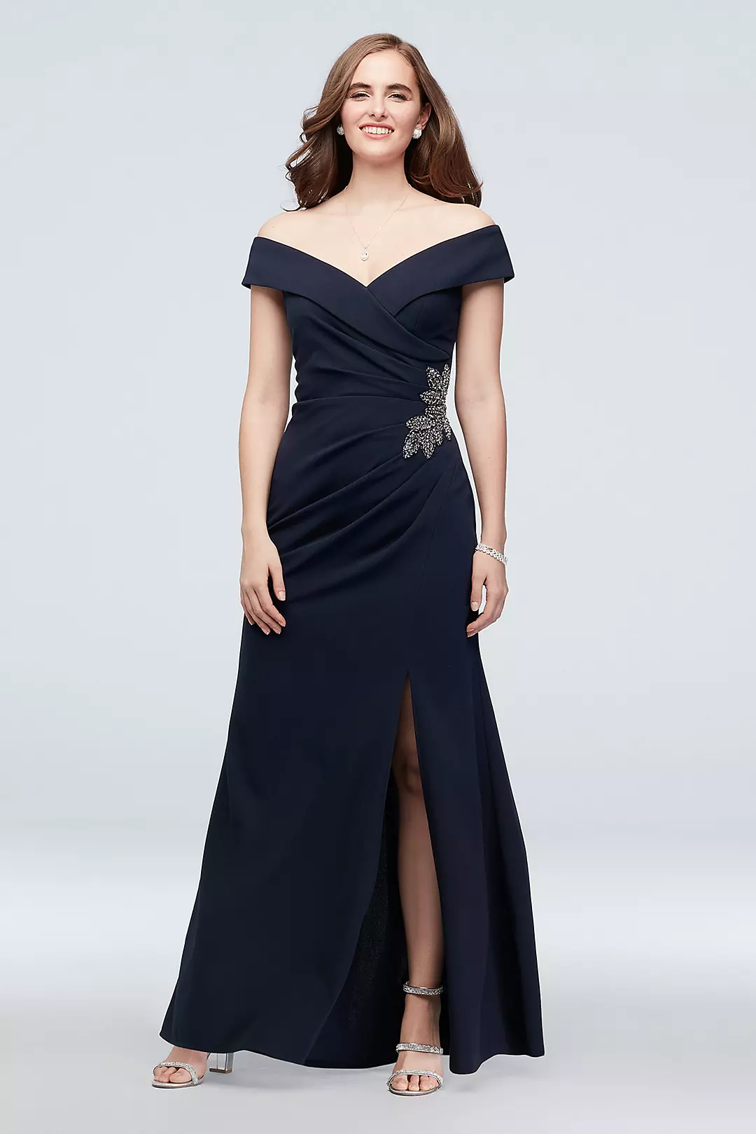 Embellished Leaf Off-the-Shoulder Gown with Slit - Image 18