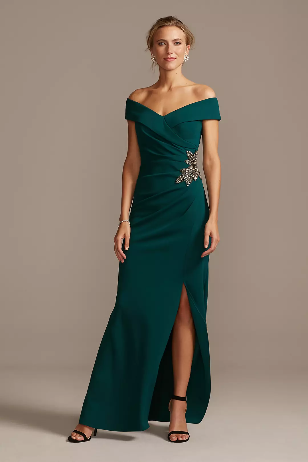Embellished Leaf Off-the-Shoulder Gown with Slit - Image 29