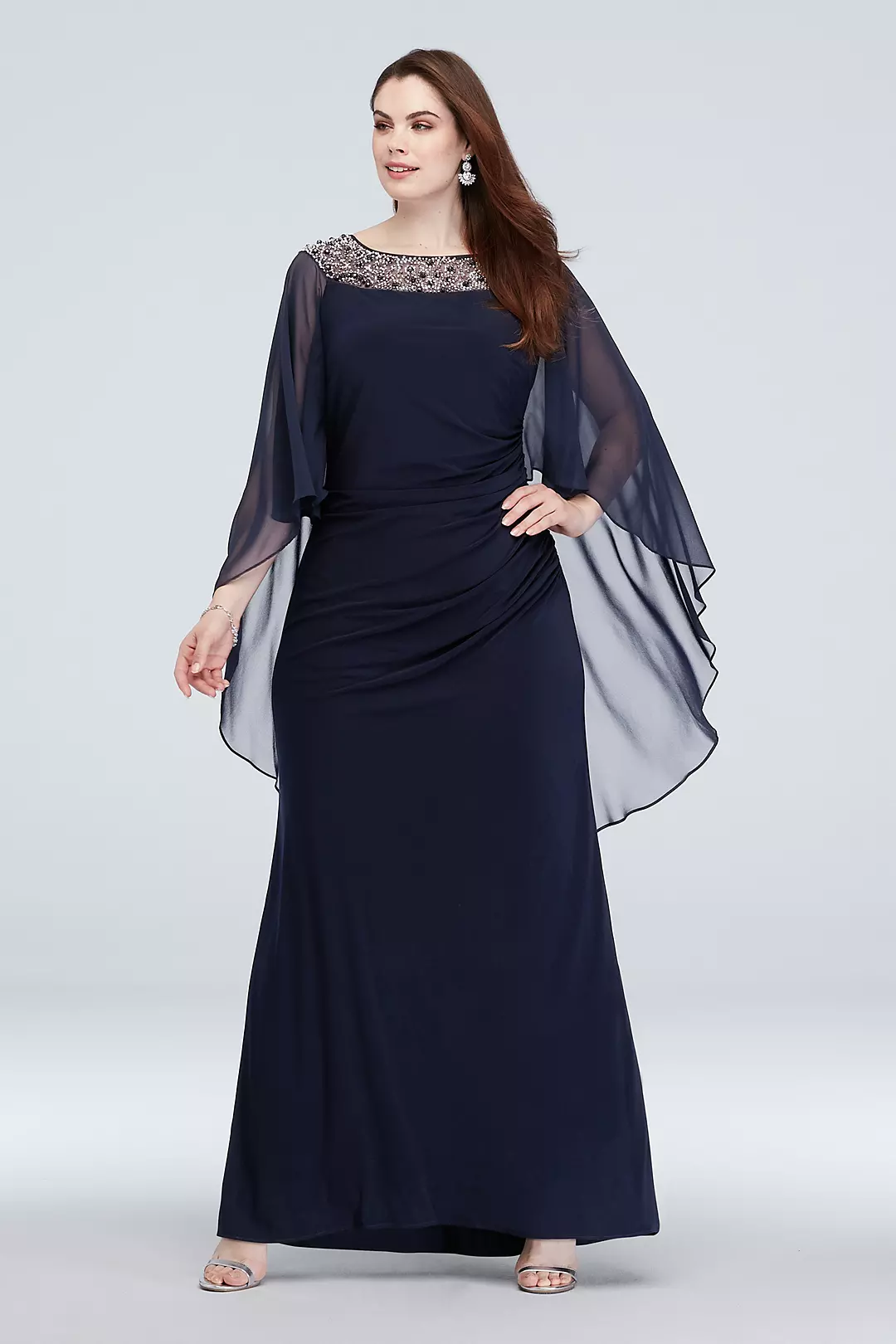 Embellished Neck Drape Sleeve Gown with Ruching - Image 3
