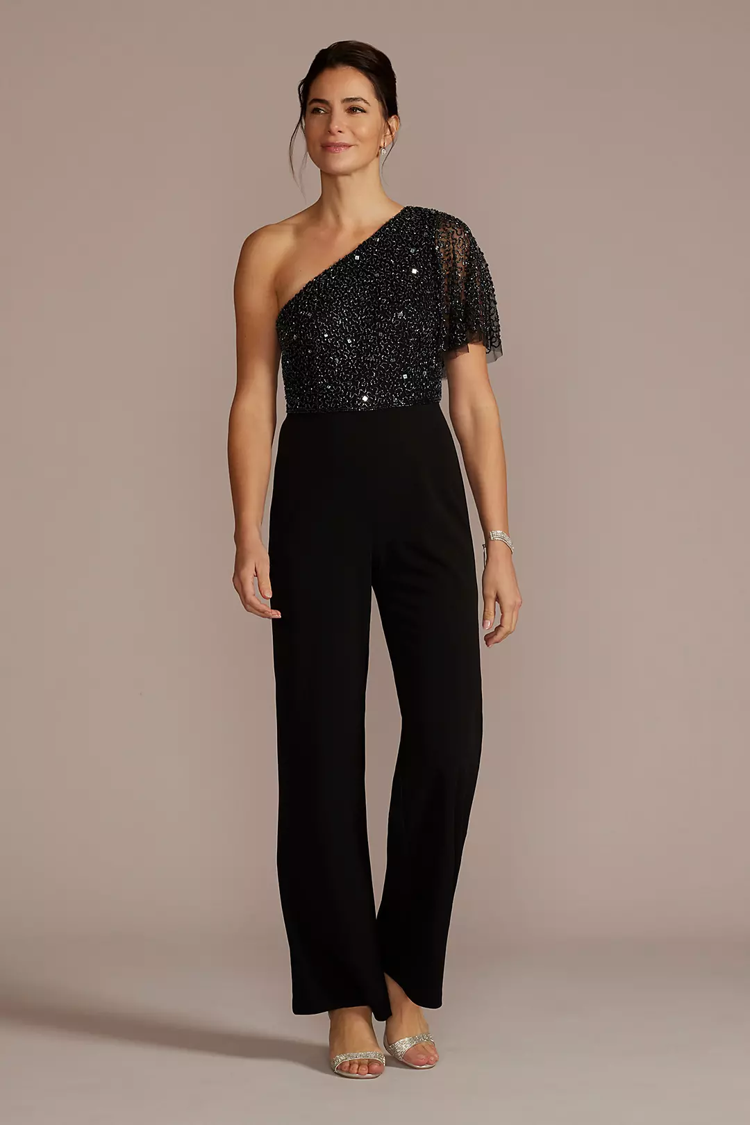 Embellished One Shoulder Straight Leg Jumpsuit - Image 2