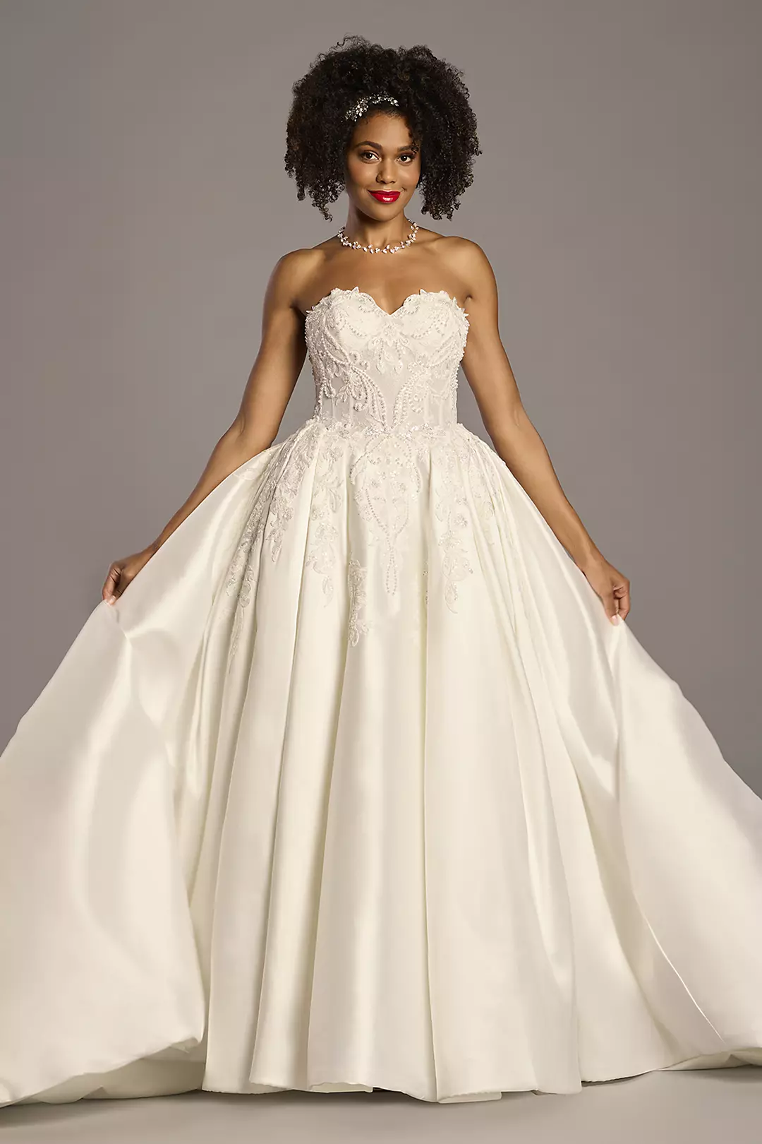 Embellished Satin Ball Gown Wedding Dress