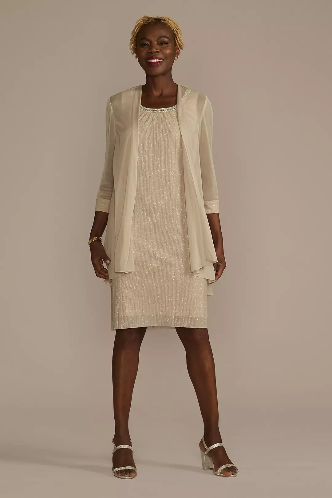 Embellished Scoop Neck Short Jacket Sheath Dress - Image 12