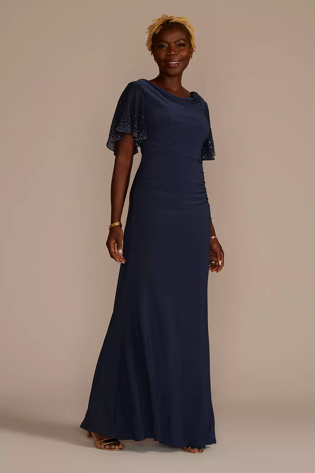 Embellished Short Sleeve Cowl Neck Jersey Sheath - Image 3
