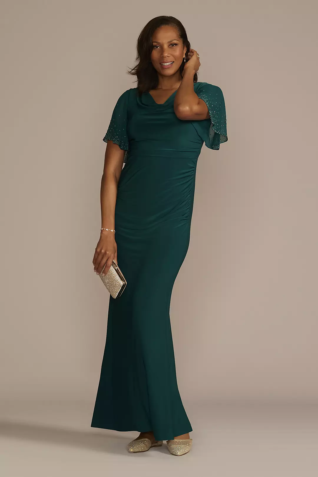 Embellished Short Sleeve Cowl Neck Jersey Sheath - Image 9