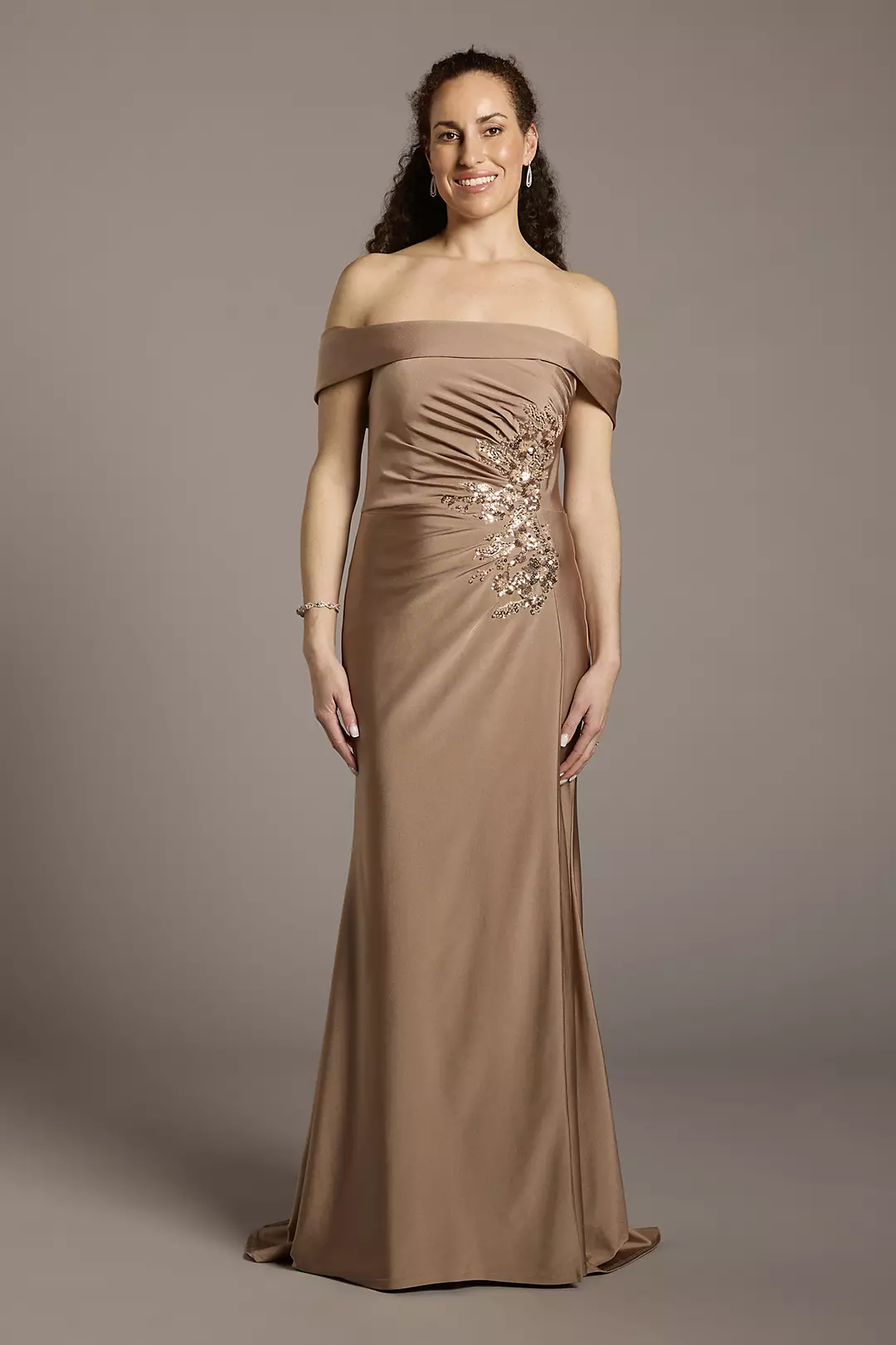 Embellished Side Ruched Off-the-Shoulder Dress - Image 2