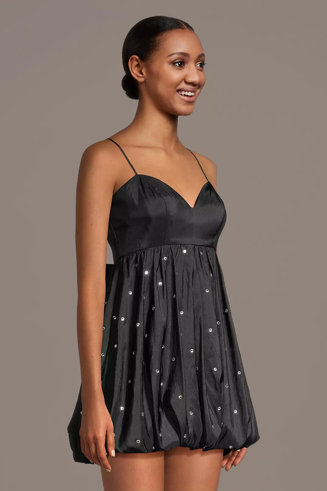 Embellished Taffeta Bow Back Bubble Mini Dress - Image 3