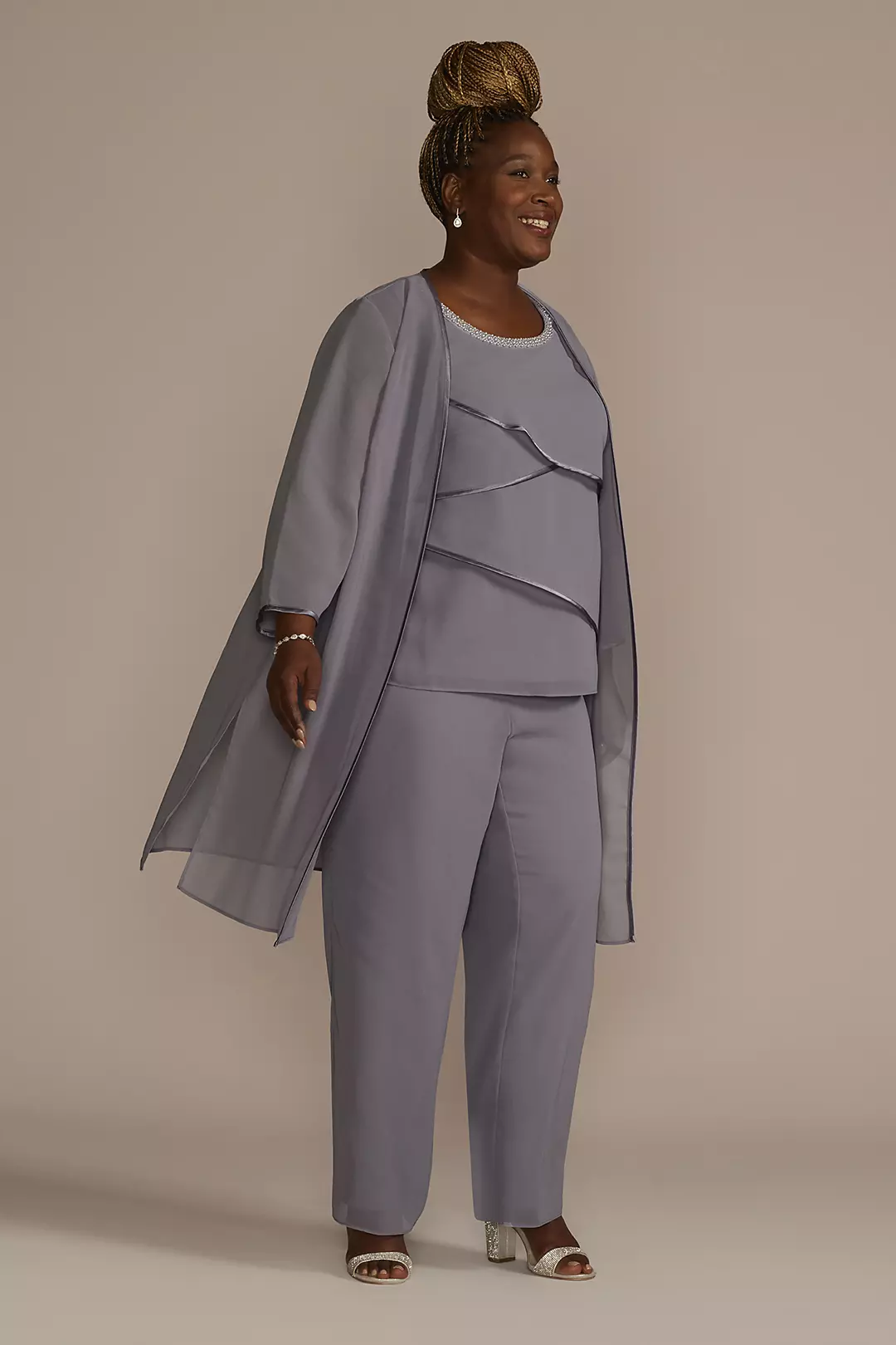 Embellished Tiered Georgette Three-Piece Pantsuit - Image 3