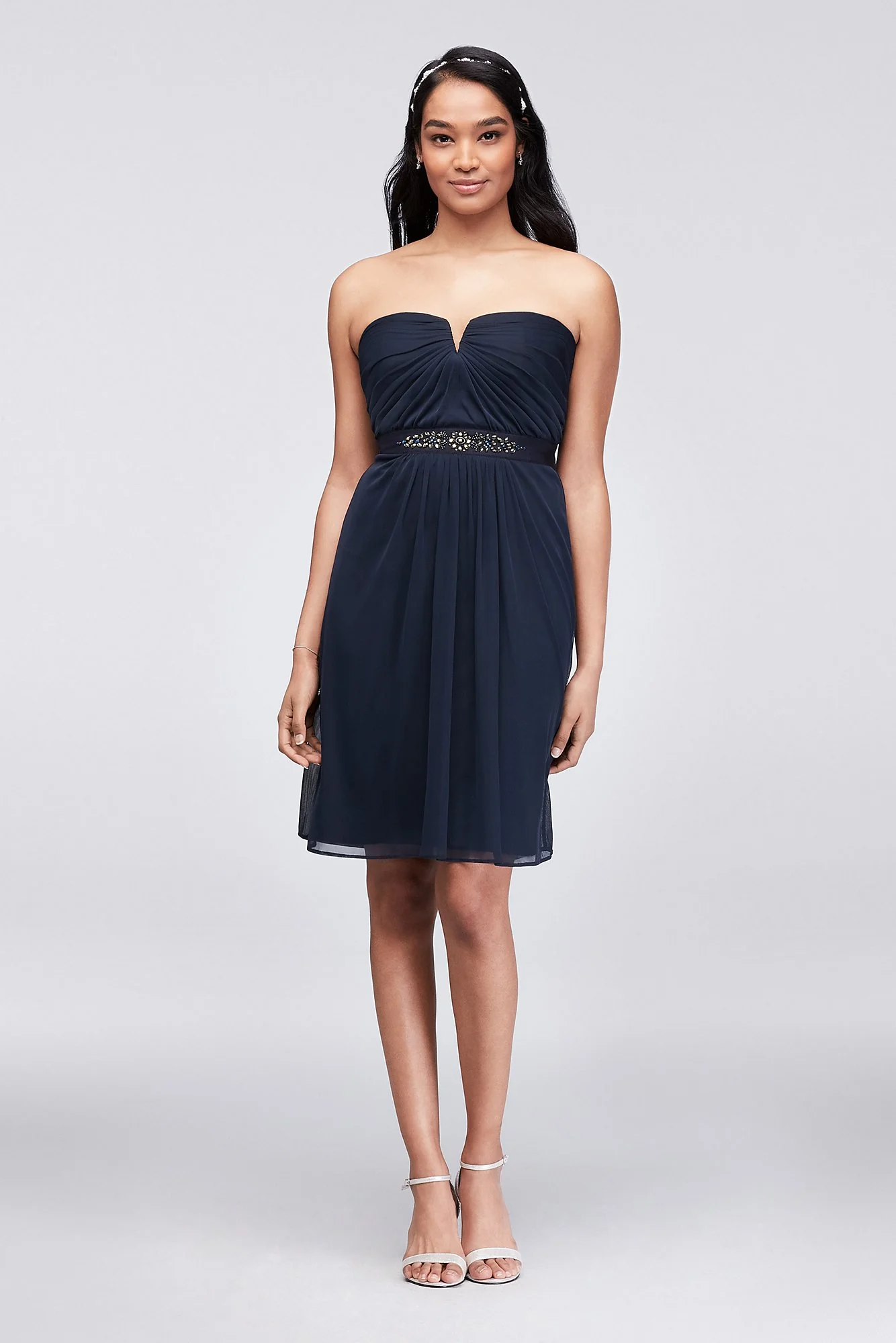 Embellished-Waist Short Mesh Bridesmaid Dress - Image 5