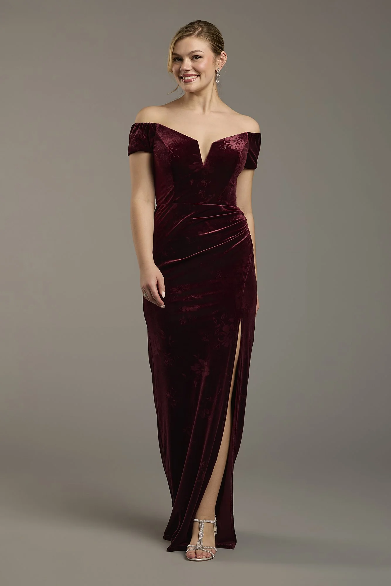 Embossed Velvet Off-the-Shoulder Sheath Dress - Image 3