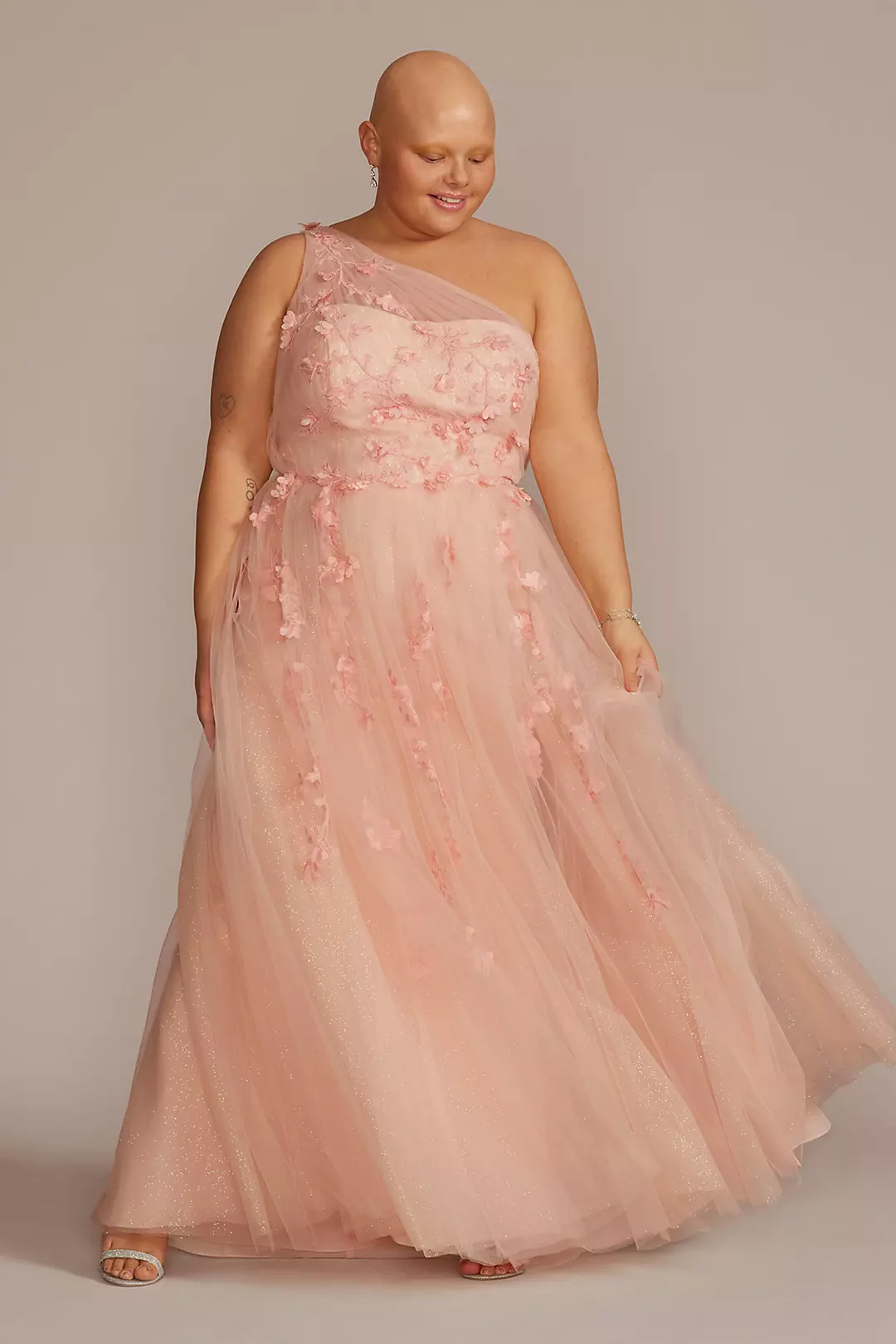 Embroidered 3D Floral One Shoulder Tulle A-Line - Image 24