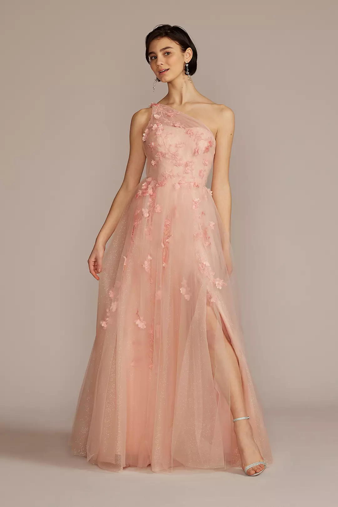 Embroidered 3D Floral One Shoulder Tulle A-Line - Image 8