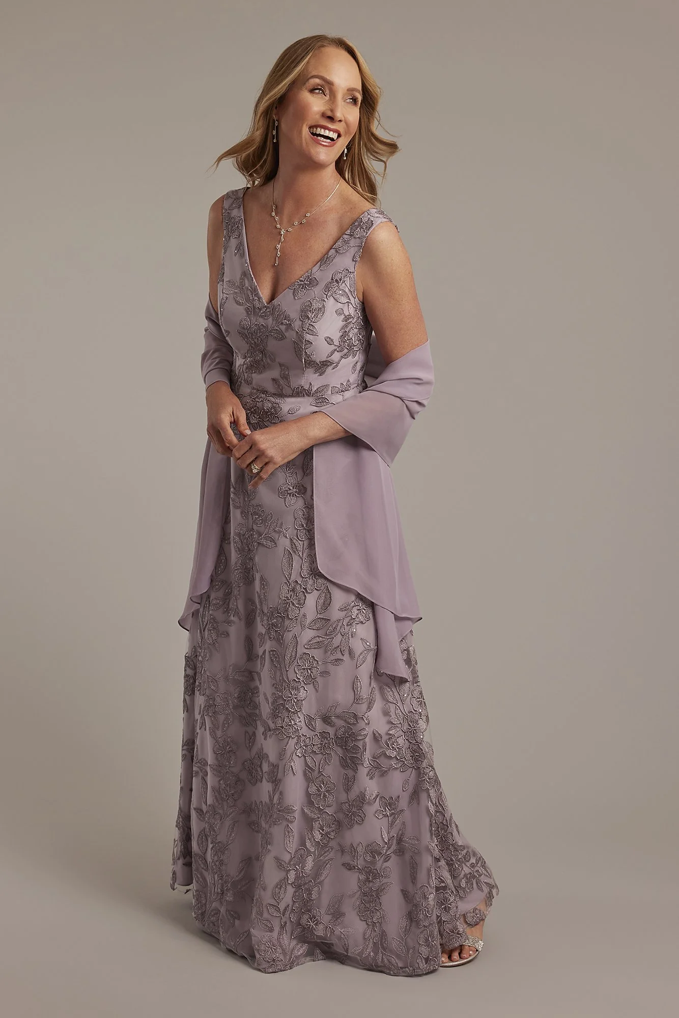 Embroidered A-Line Tank Dress with Chiffon Wrap