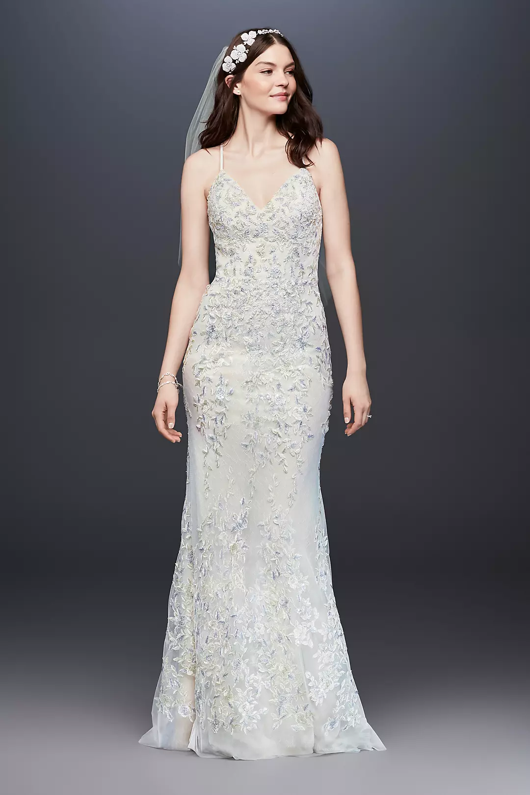 Embroidered and Beaded Lace Sheath Wedding Dress - Image 26