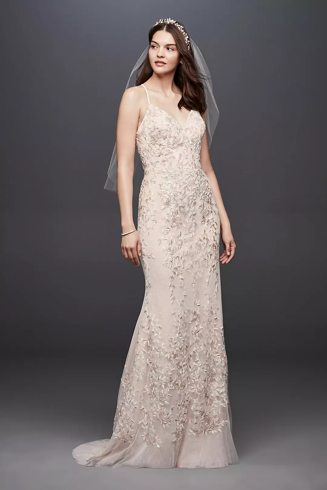 Embroidered and Beaded Lace Sheath Wedding Dress - Image 42