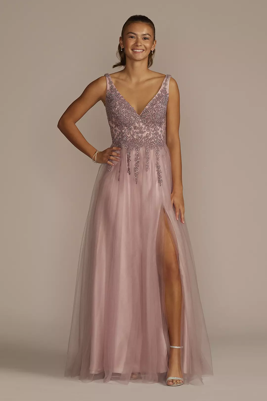 Embroidered Applique Tulle A-line Dress - Image 5