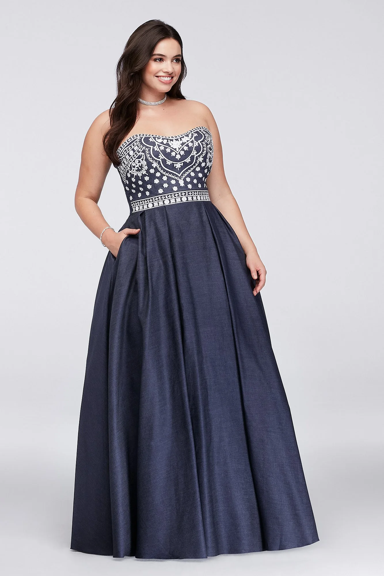 Embroidered Denim Ball Gown - Image 2