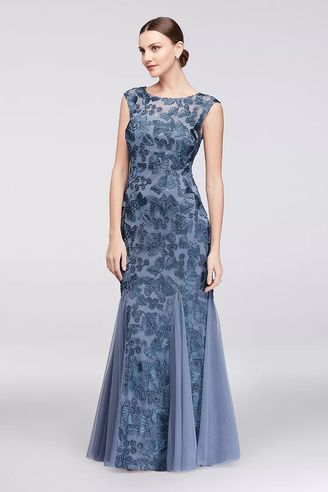 Embroidered Dress with Cap Sleeve and Tulle Godets - Image 11