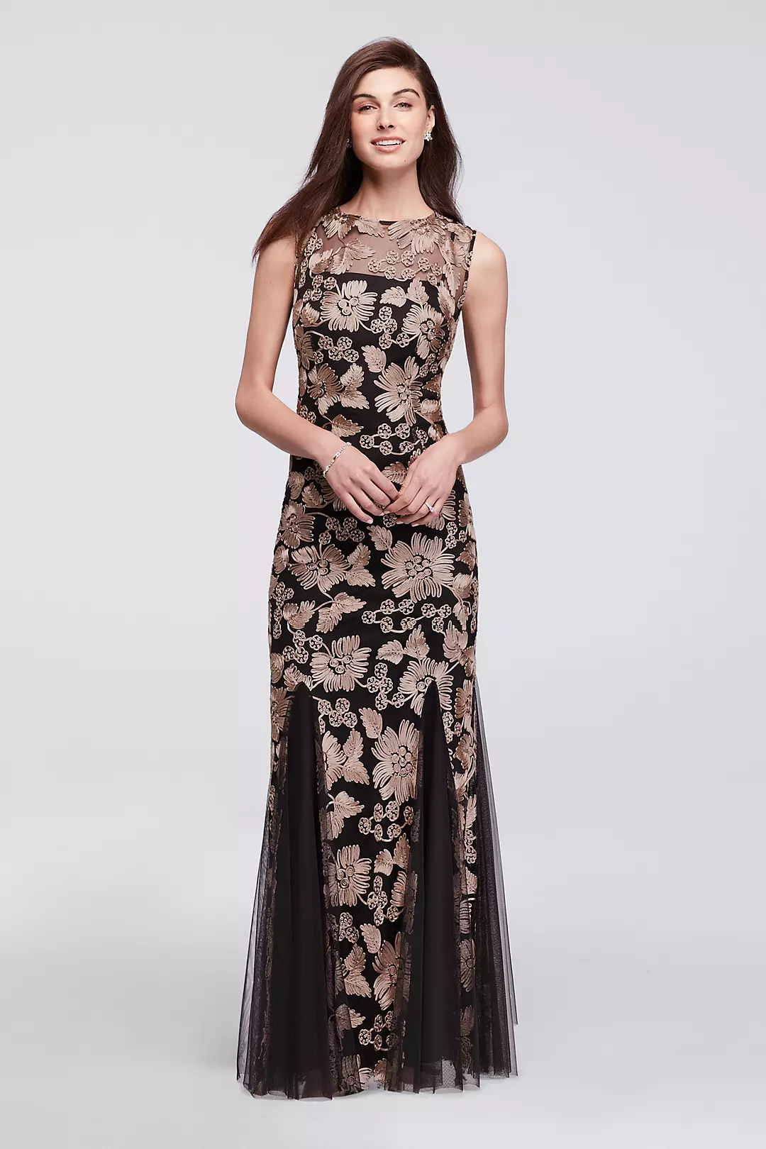 Embroidered Dress with Cap Sleeve and Tulle Godets - Image 12