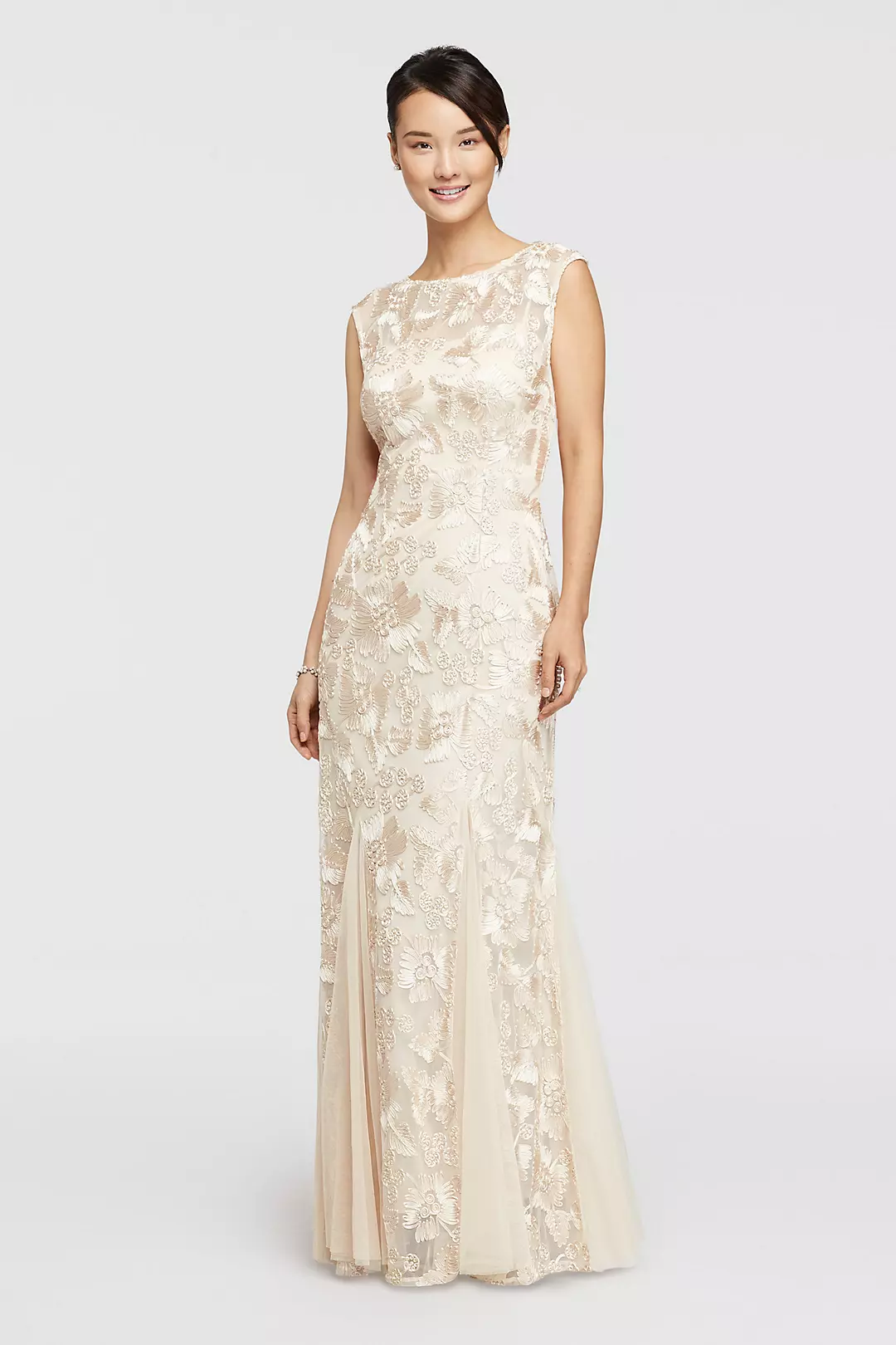 Embroidered Dress with Cap Sleeve and Tulle Godets - Image 4